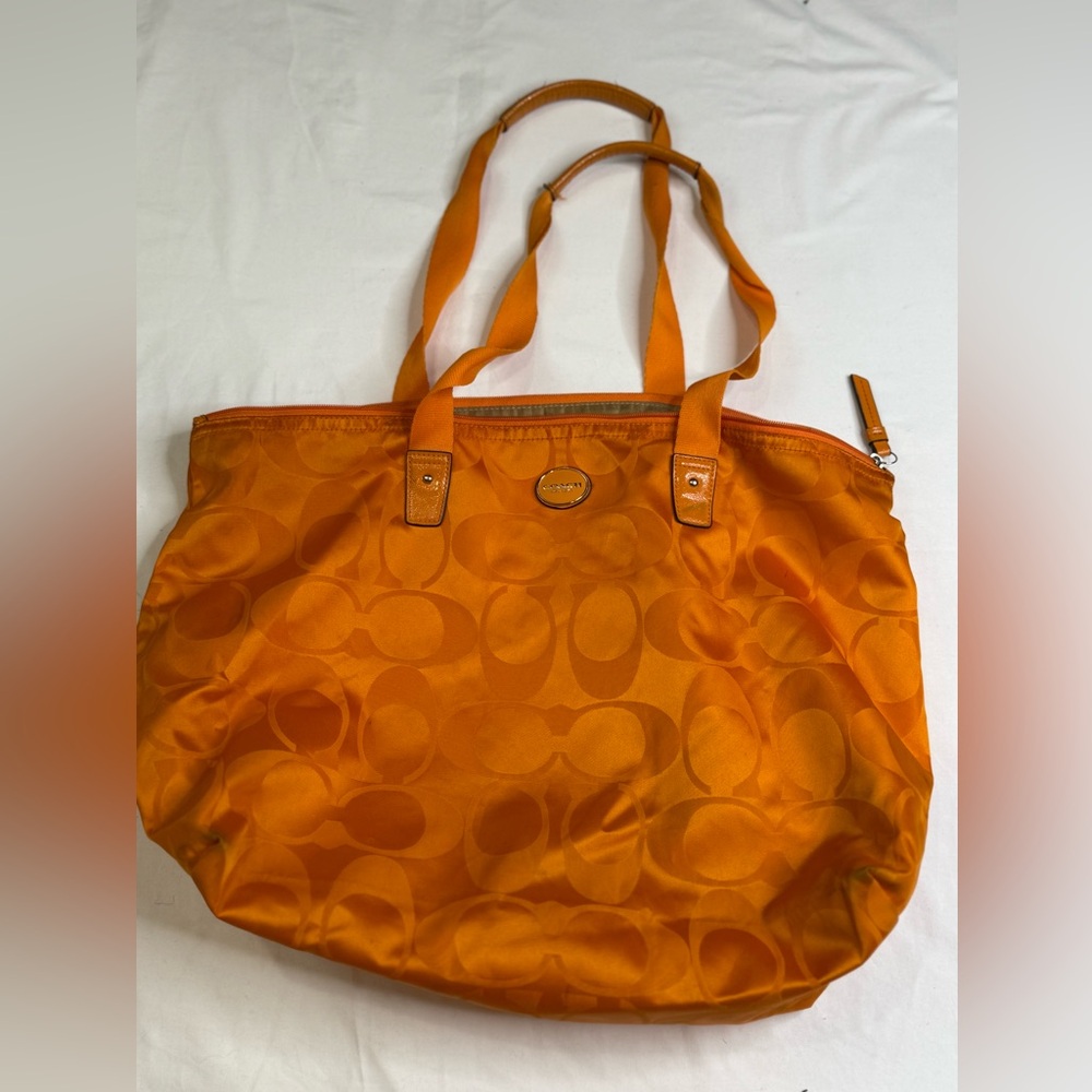 COACH Large Citrine Getaway Travel Weekender Tote + Cosmetic Bag Yellow Beach